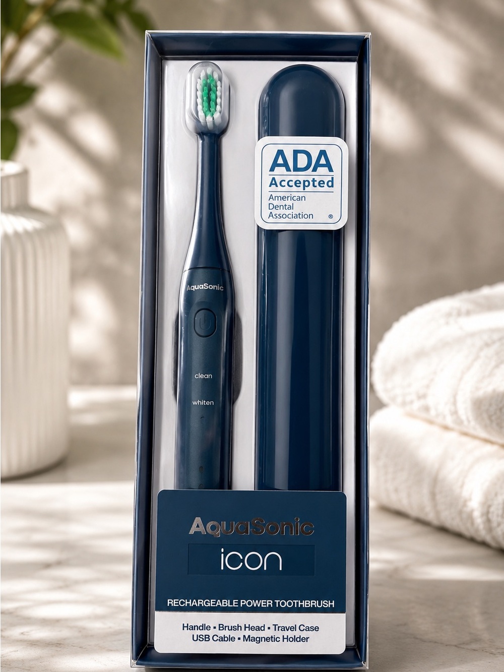 AquaSonic Icon Rechargeable Toothbrush in Navy